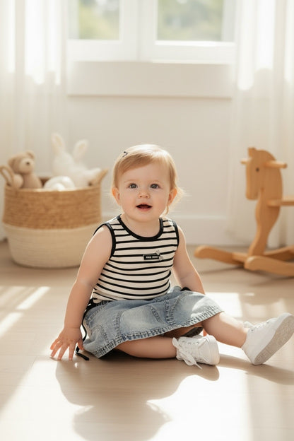 Striped Tank & Denim Skirt Set