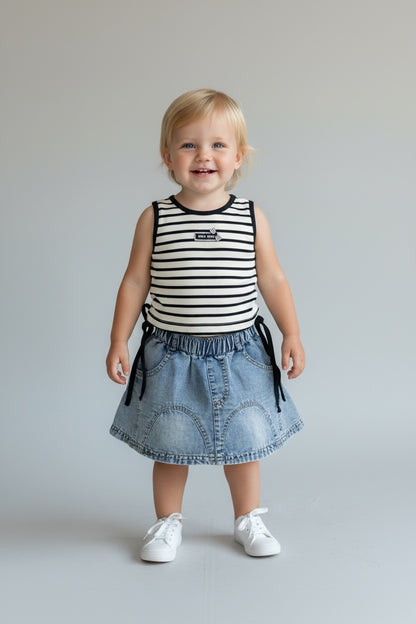 Striped Tank & Denim Skirt Set