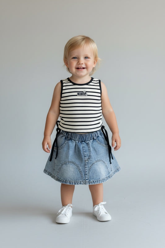 Striped Tank & Denim Skirt Set