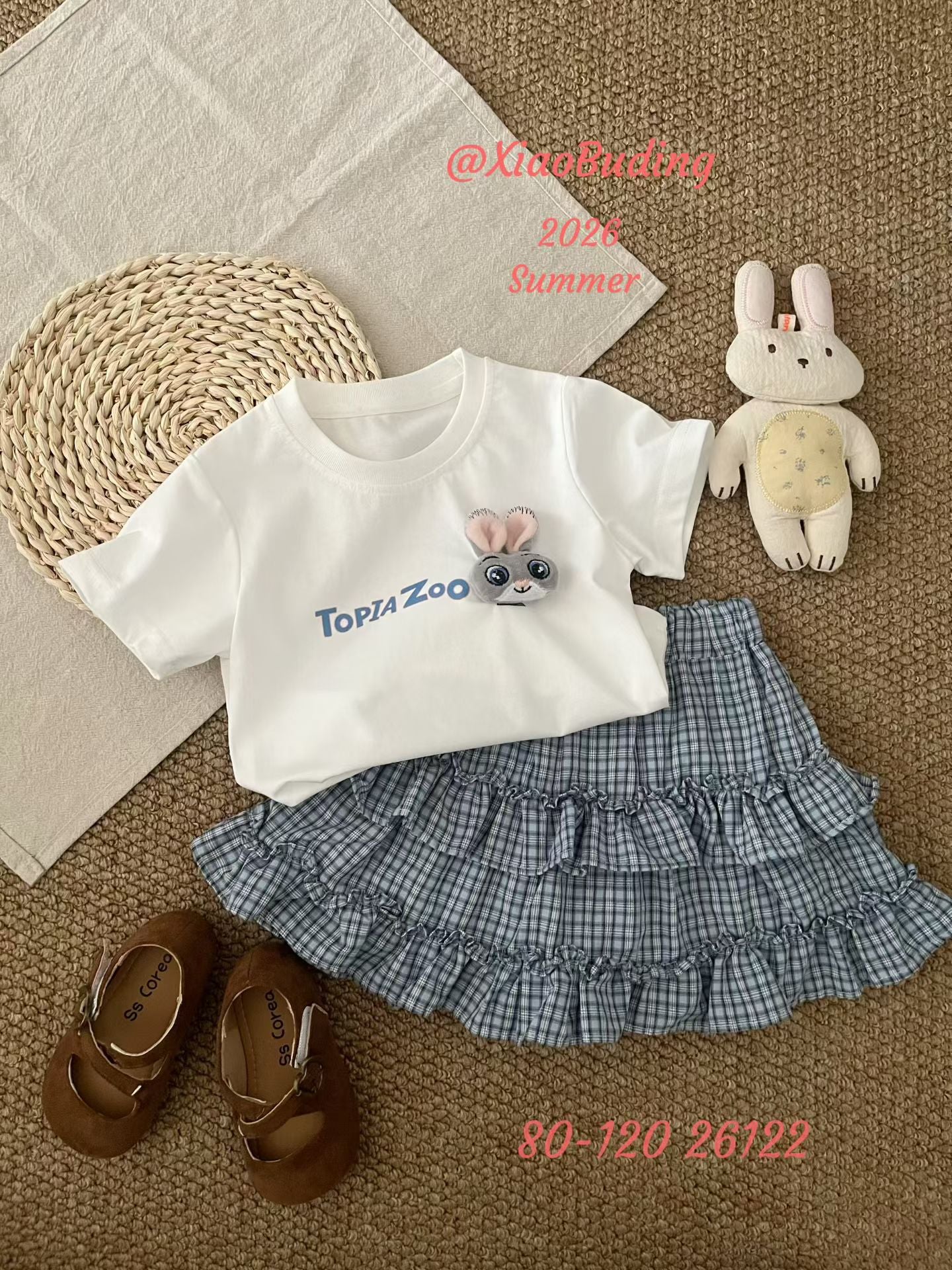 BabyVerse Bunny Charm Plaid Skirt Set