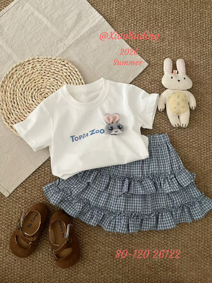 BabyVerse Bunny Charm Plaid Skirt Set