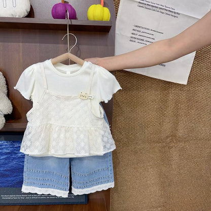 Ivory Lace Layer Denim Co-Ord Set