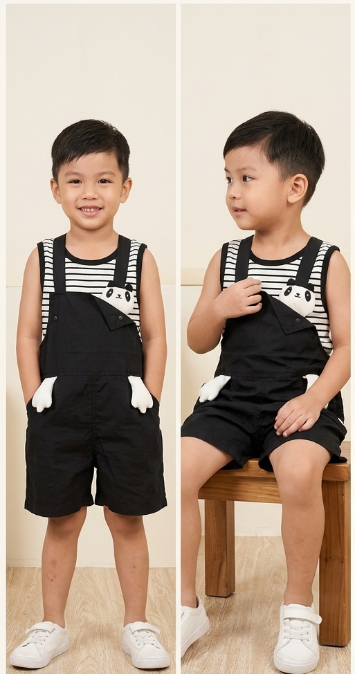 Panda Pocket Dungaree Set