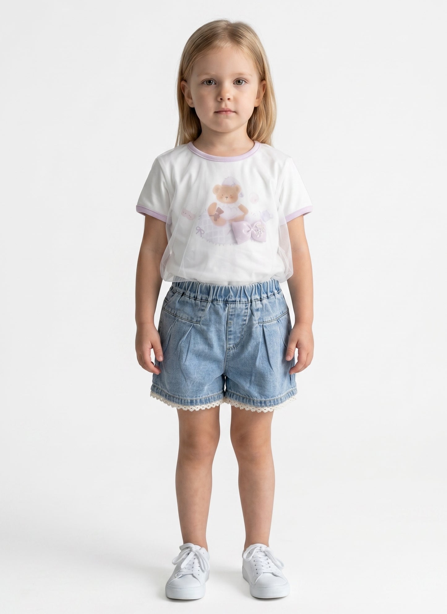 Teddy Tulle Denim Shorts Set