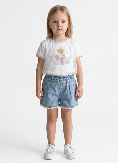 Teddy Tulle Denim Shorts Set