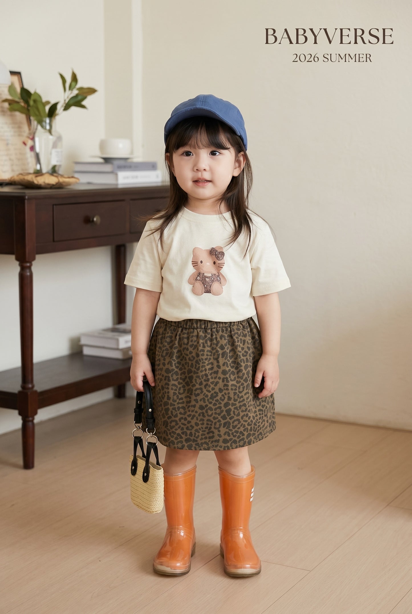 Kitty Print Leopard Skirt Set