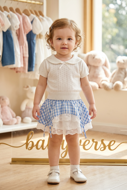 BabyVerse Lace Layer Gingham Skirt Set
