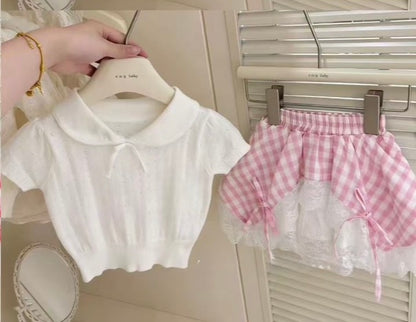 BabyVerse Lace Layer Gingham Skirt Set