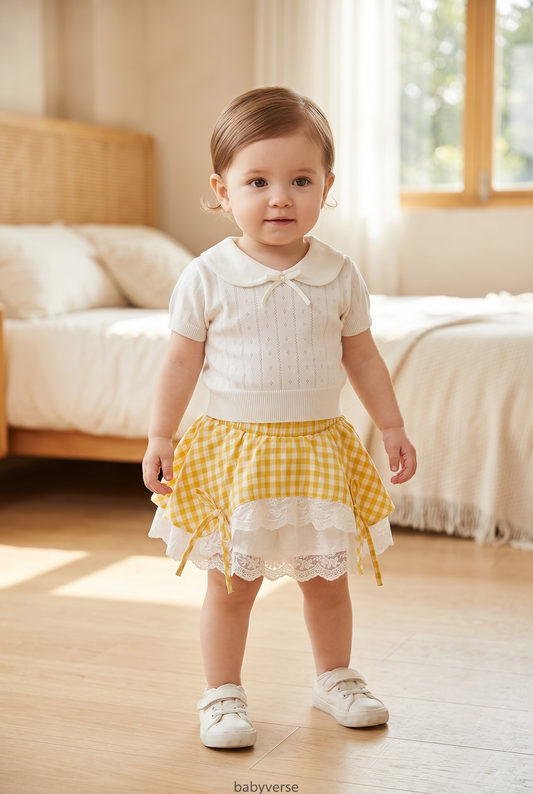 BabyVerse Lace Layer Gingham Skirt Set