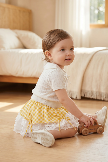 BabyVerse Lace Layer Gingham Skirt Set