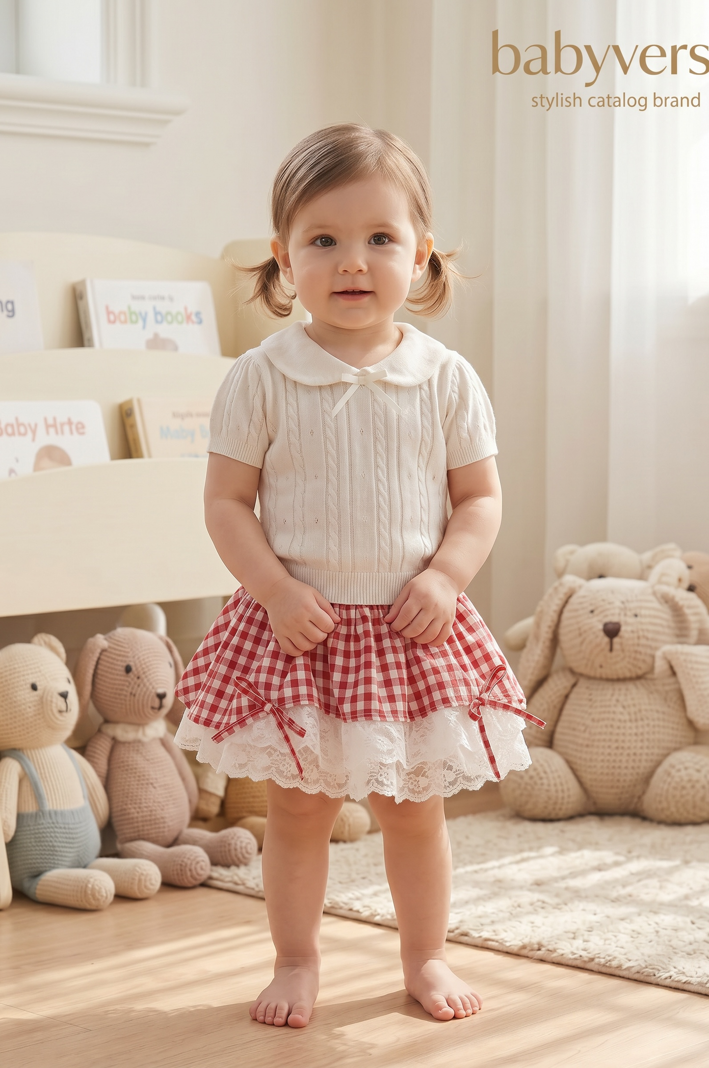 BabyVerse Lace Layer Gingham Skirt Set