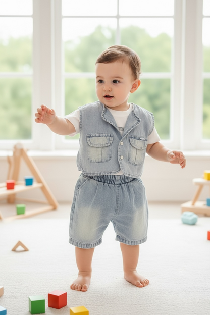 Boys 3-Piece Denim Co-ord Set with Vest & T-Shirt