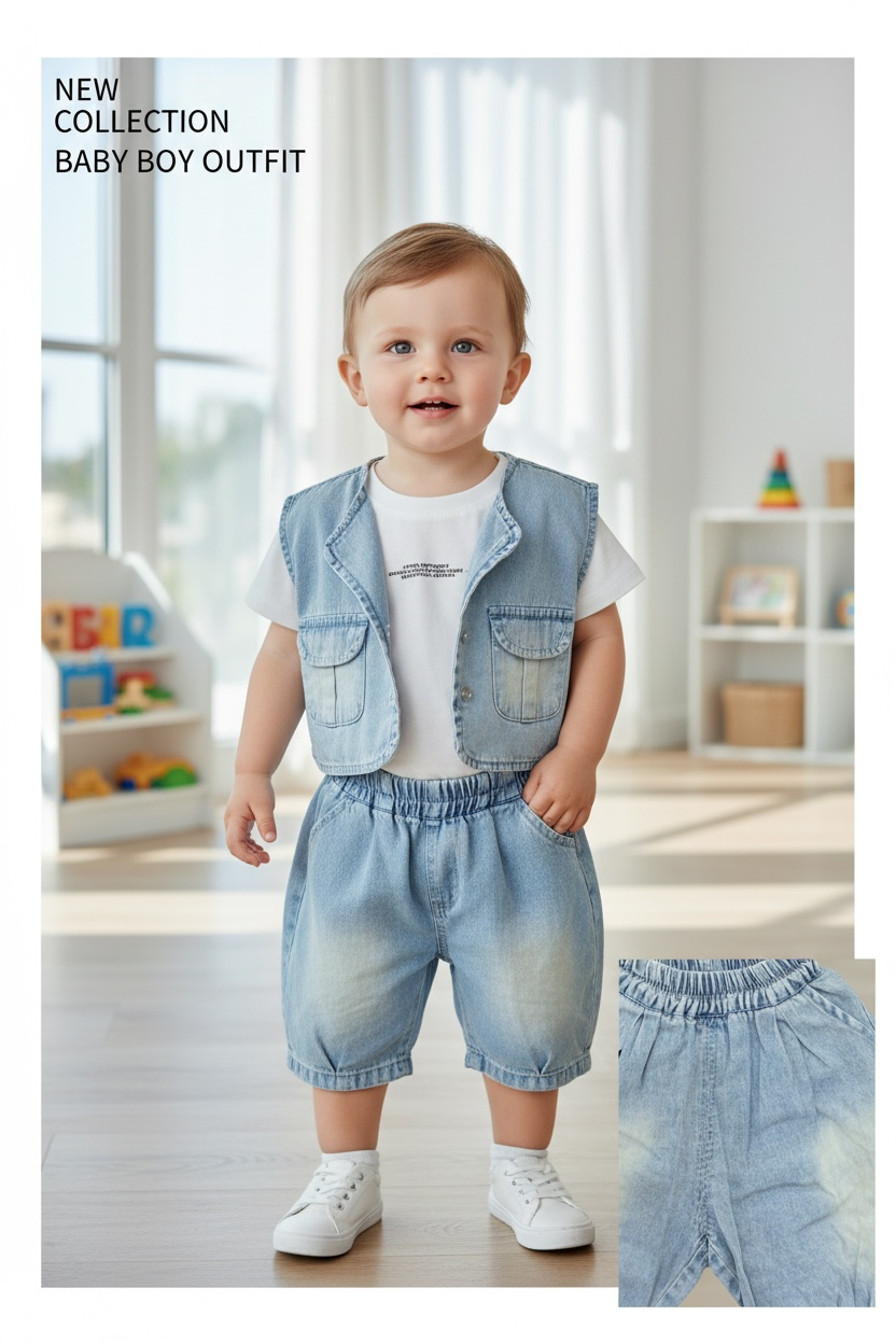 Boys 3-Piece Denim Co-ord Set with Vest & T-Shirt