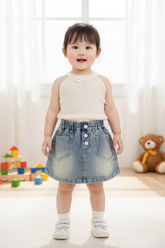 Sweet Bow Denim Skort Set