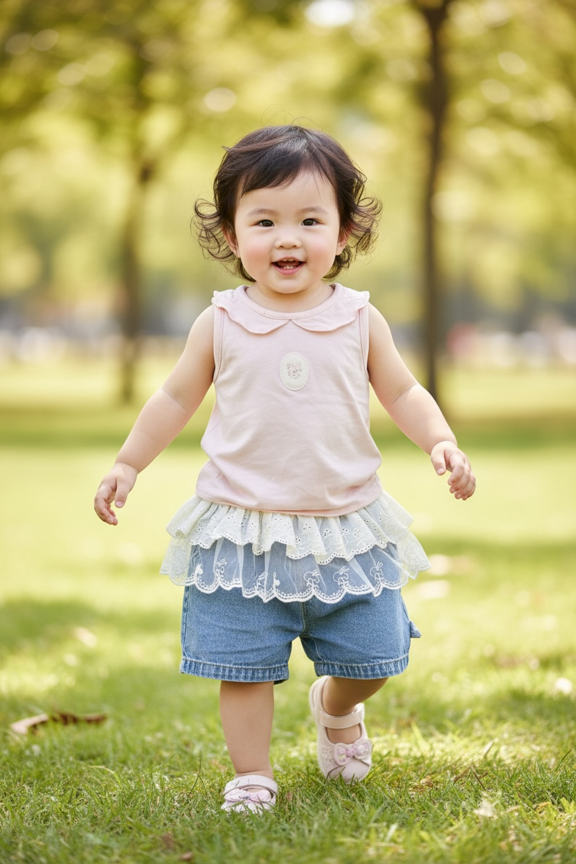 Teddy Tulle Denim Shorts Set