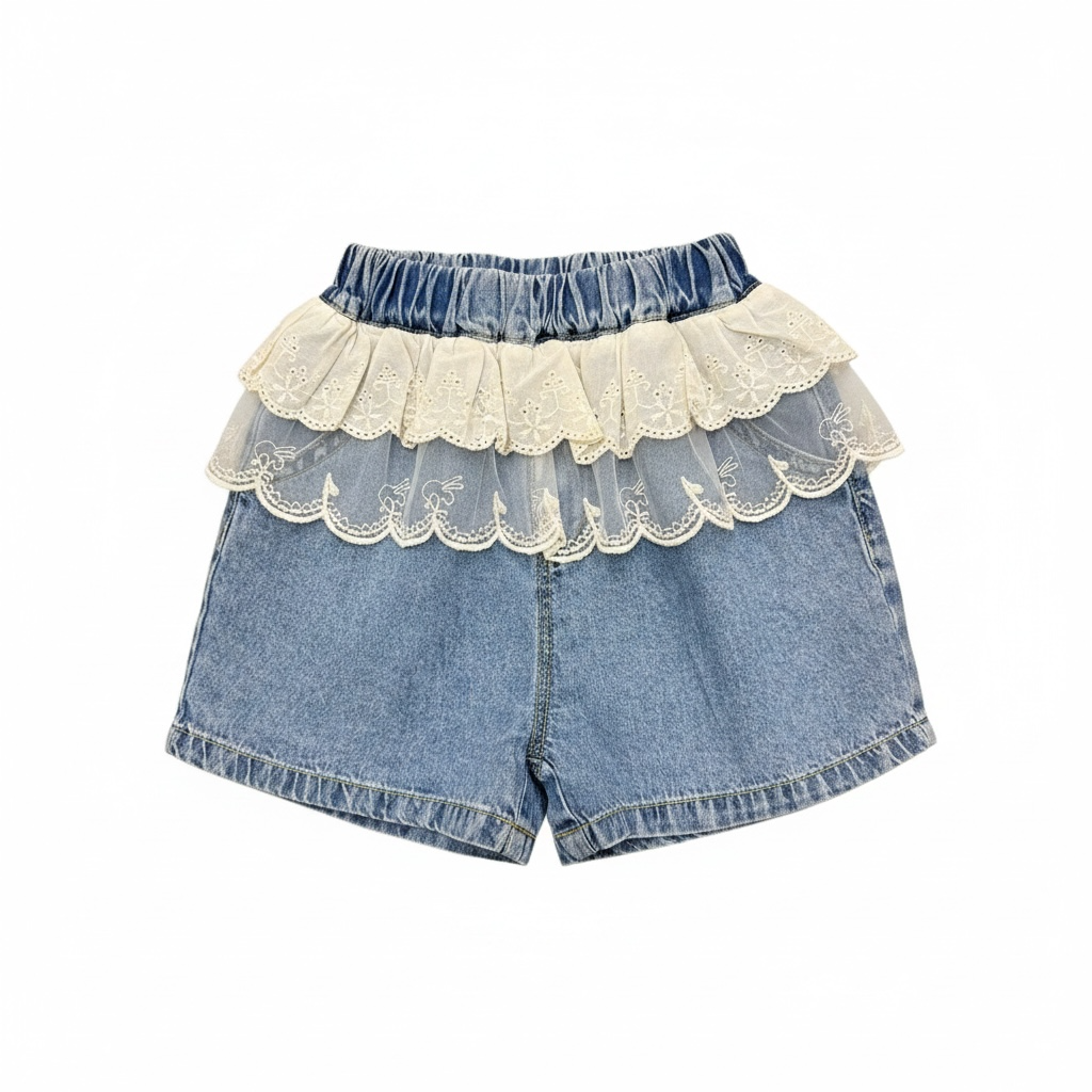 Teddy Tulle Denim Shorts Set