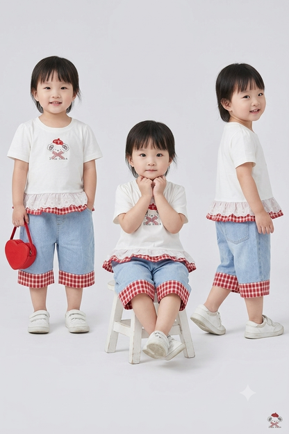 Sweet Check Frill Denim Co-Ord Set
