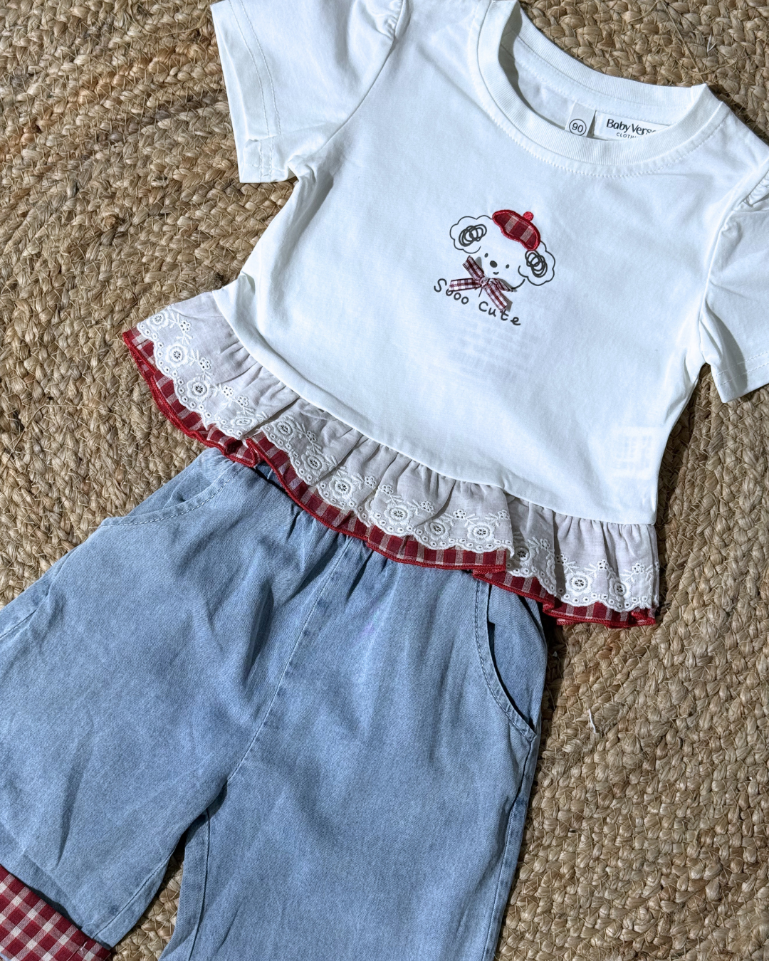 Sweet Check Frill Denim Co-Ord Set