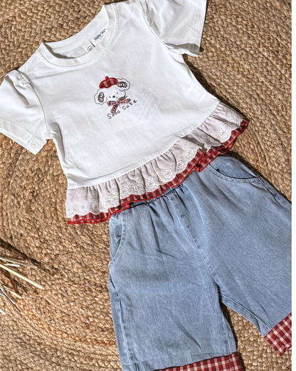Sweet Check Frill Denim Co-Ord Set