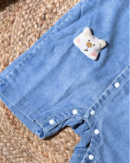 Denim Look Cotton Romper – Classic Blue