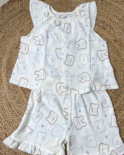Cotton Muslin Bunny Print Co-ord Sleepwear Set