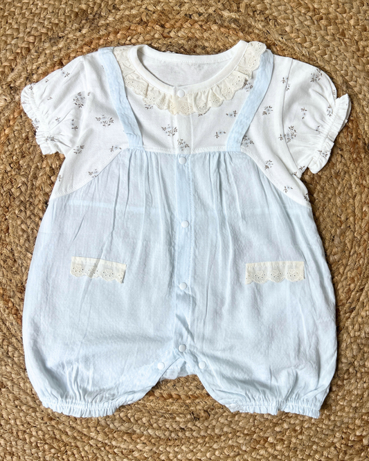 Premium Cotton Lace Pocket Bubble Romper