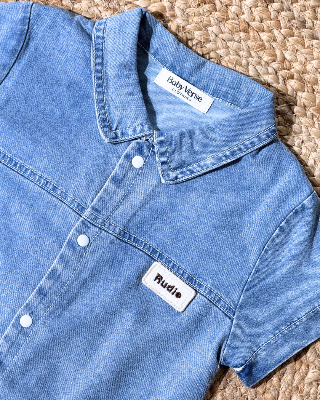 Denim Look Cotton Romper – Classic Blue