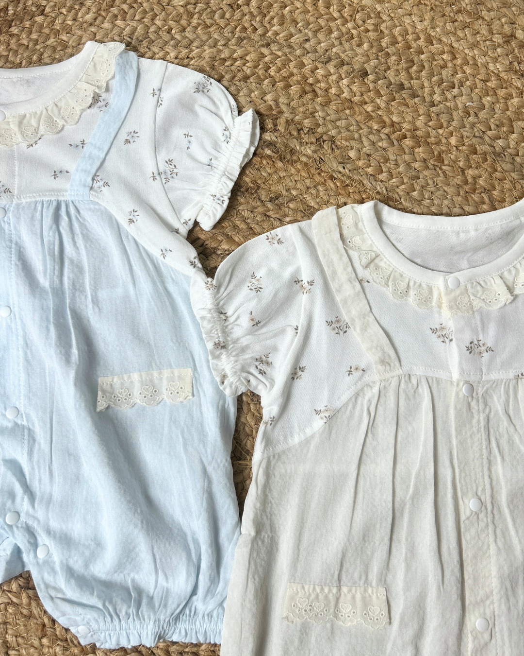 Premium Cotton Lace Pocket Bubble Romper