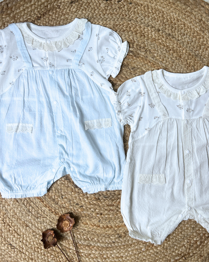 Premium Cotton Lace Pocket Bubble Romper