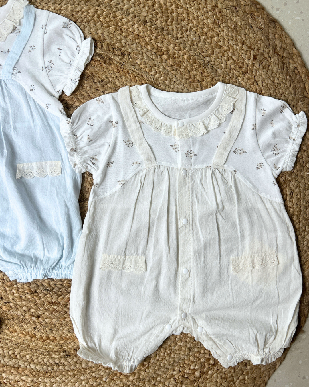 Premium Cotton Lace Pocket Bubble Romper