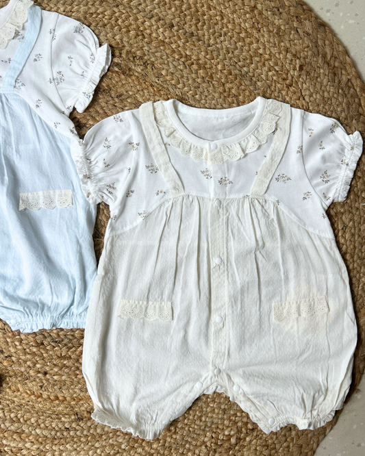 Premium Cotton Lace Pocket Bubble Romper