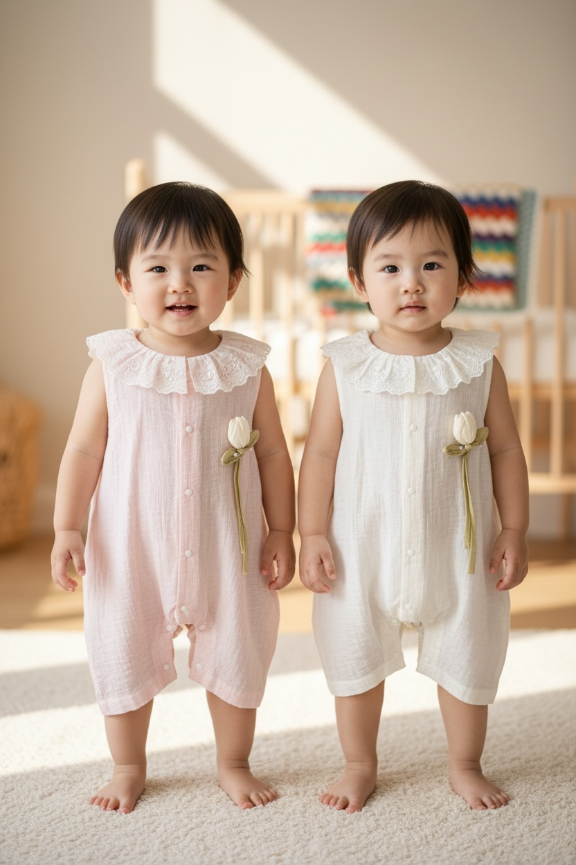 Premium Cotton Lace Collar Romper