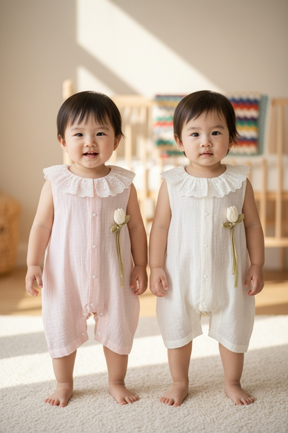 Premium Cotton Lace Collar Romper