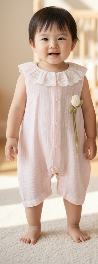 Premium Cotton Lace Collar Romper