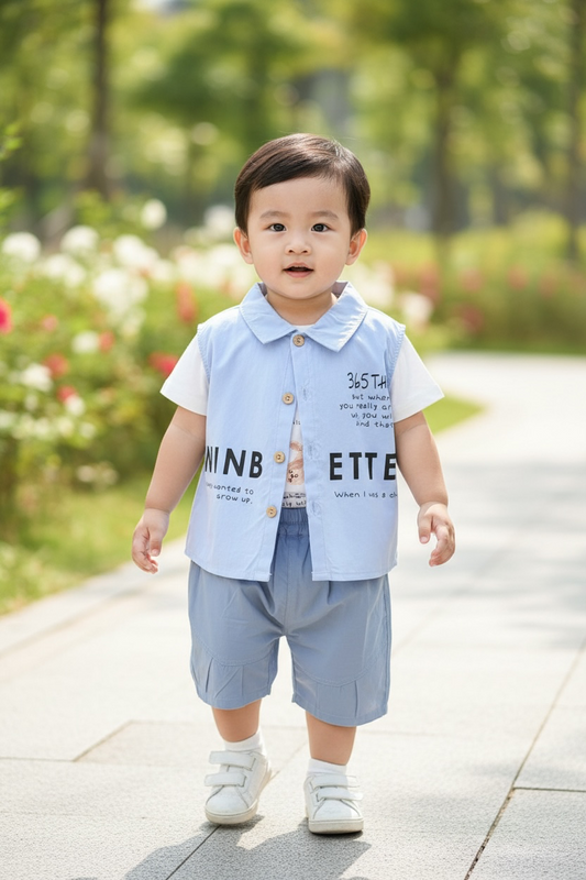 Boys 3-Piece Cotton Summer Co-ord Set with Vest