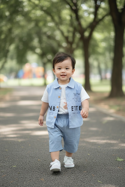 Boys 3-Piece Cotton Summer Co-ord Set with Vest