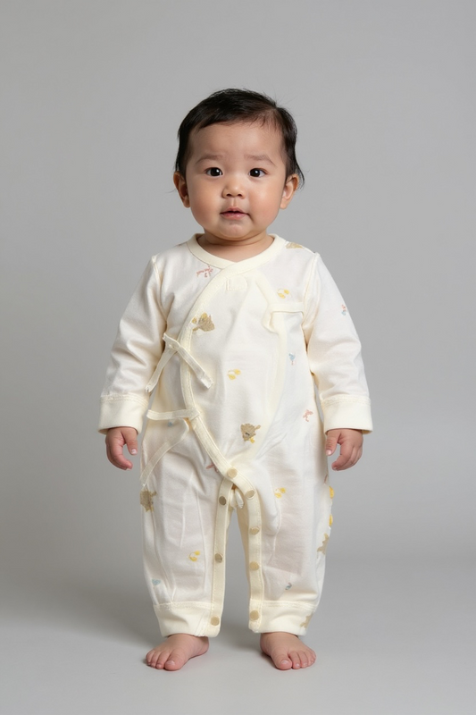 Organic Cotton Kimono Wrap Sleepsuit – Teddy & Cherry Print