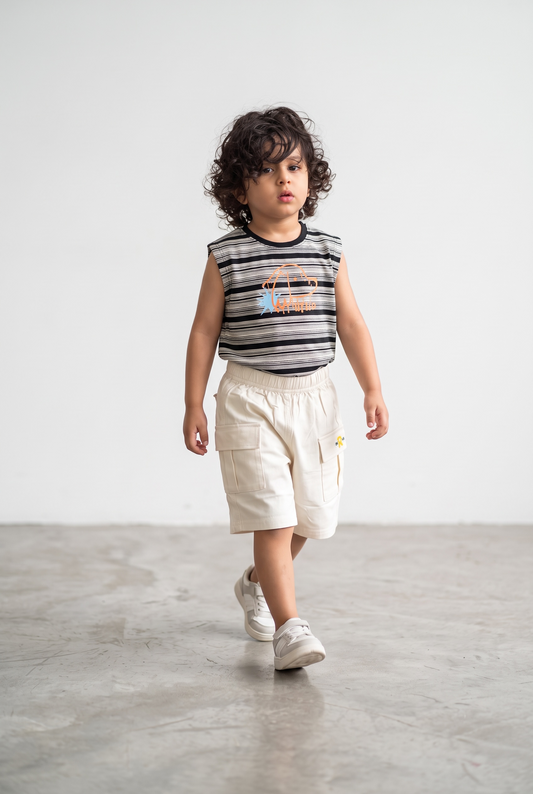 Boys Striped Sleeveless T-Shirt & Cargo Shorts Set