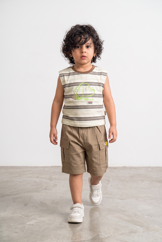 Boys Striped Sleeveless T-Shirt & Cargo Shorts Set
