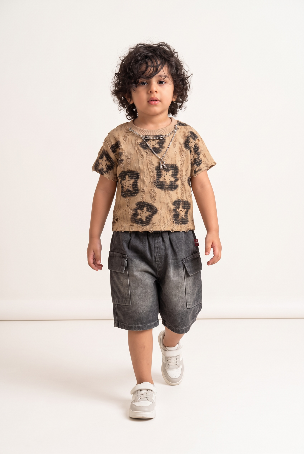 Boys Printed T-Shirt & Cargo Shorts Set