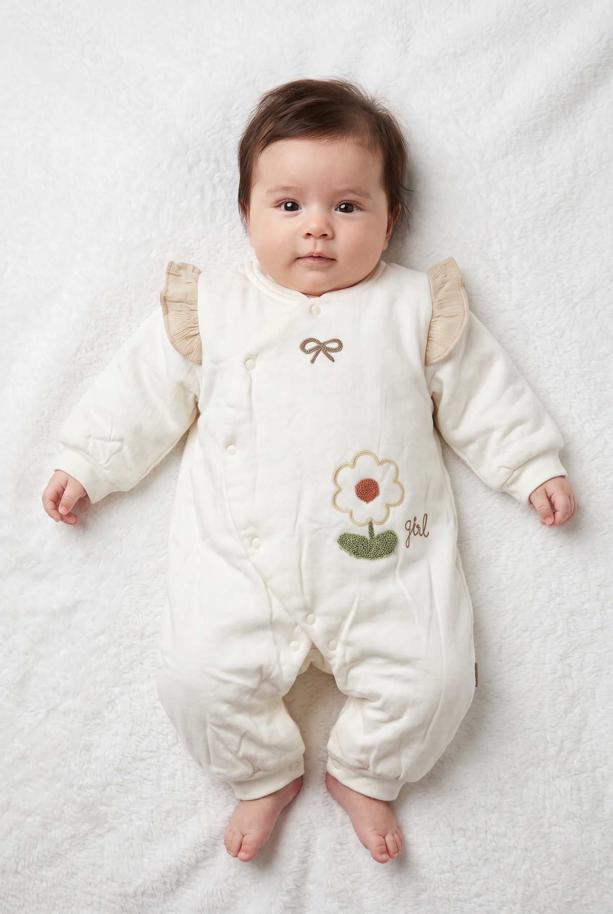 Floral Bow Embroidered Full-Sleeve Baby Winter Romper