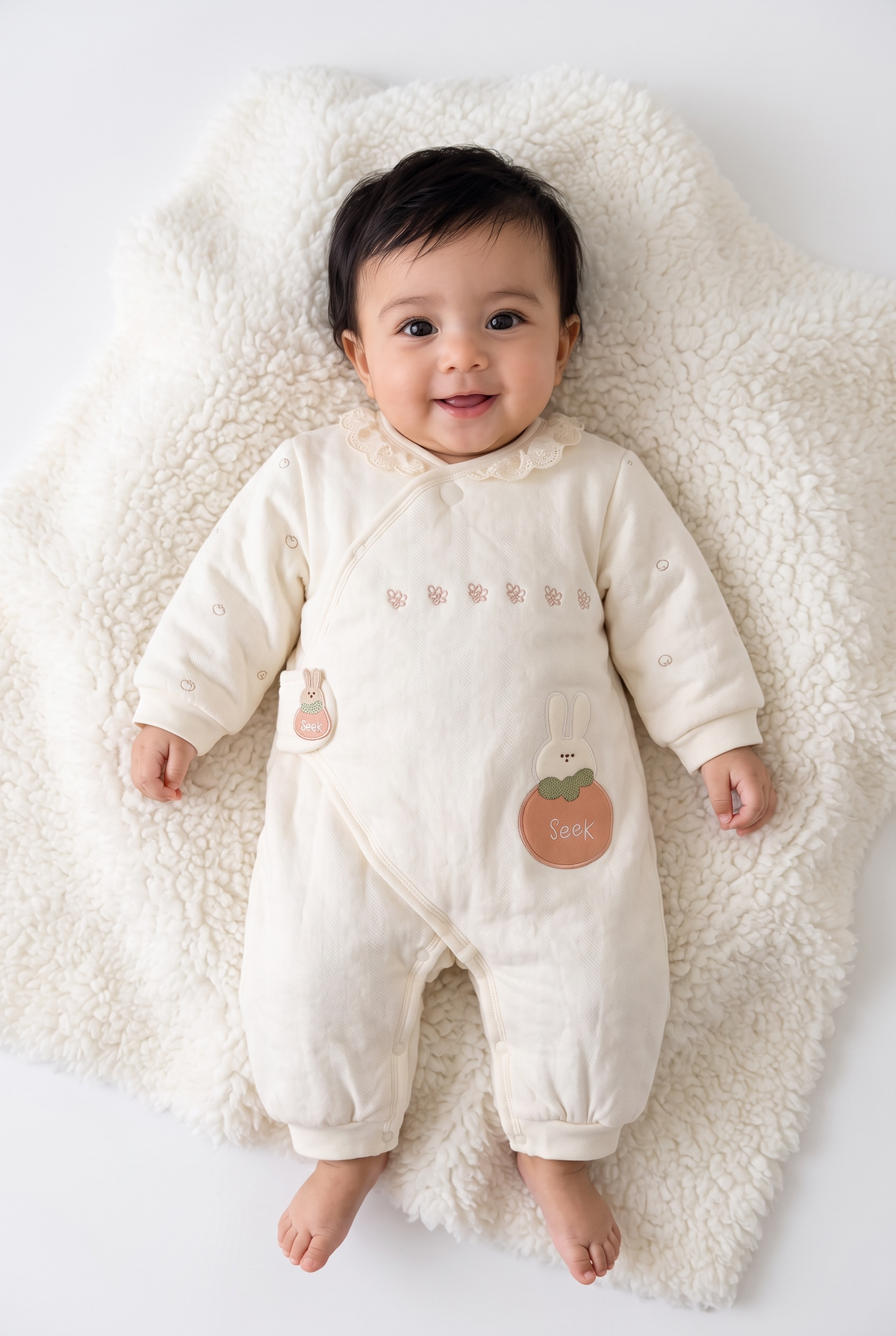 Bunny Seek Embroidered Winter Romper