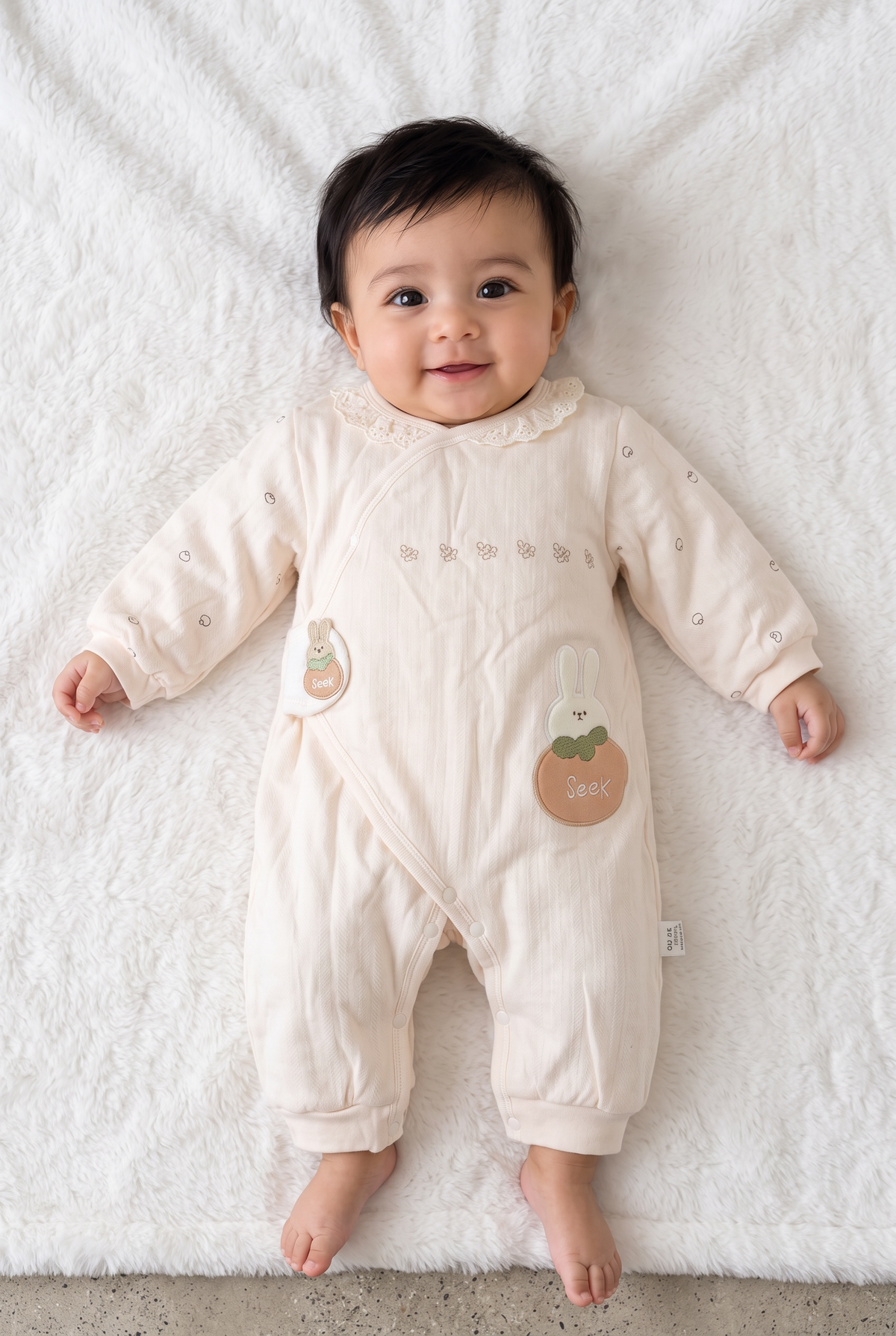 Bunny Seek Embroidered Winter Romper