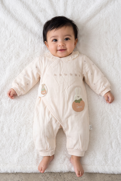 Bunny Seek Embroidered Winter Romper