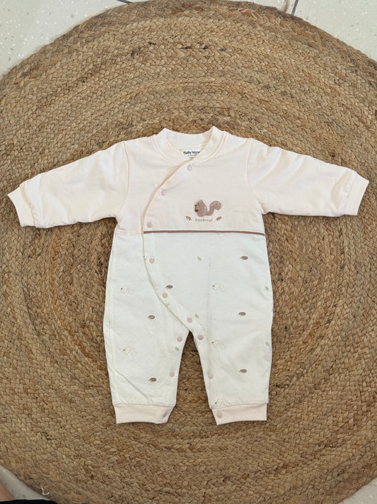 Ivory Squirrel Embroidered Wrap Winter Romper