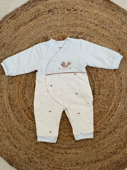Ivory Squirrel Embroidered Wrap Winter Romper