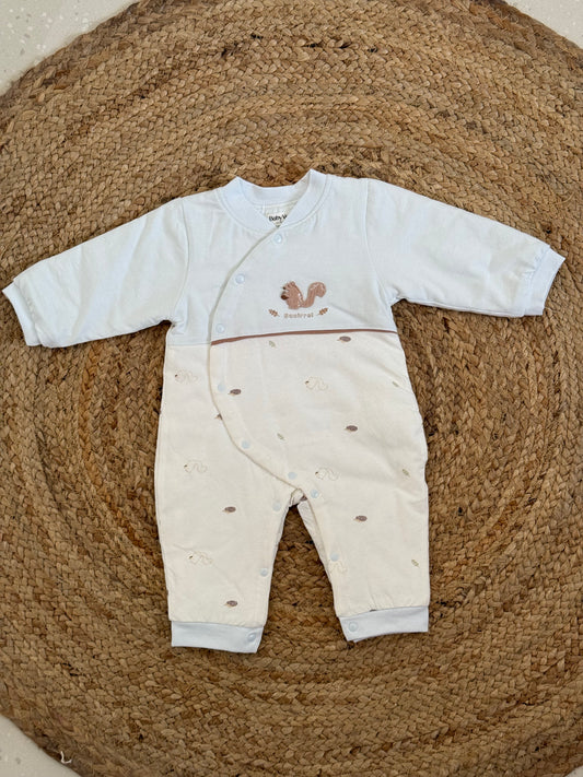 Ivory Squirrel Embroidered Wrap Winter Romper