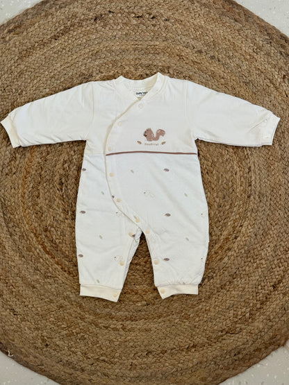 Ivory Squirrel Embroidered Wrap Winter Romper