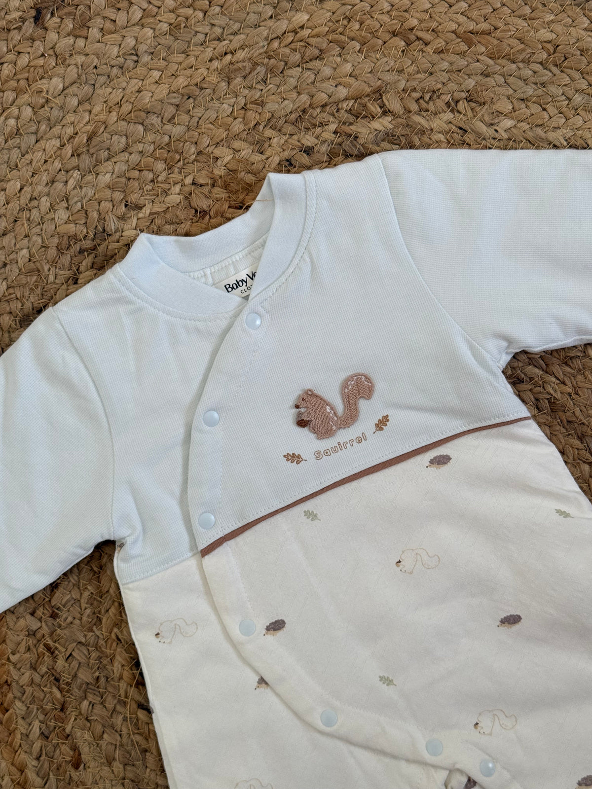 Ivory Squirrel Embroidered Wrap Winter Romper