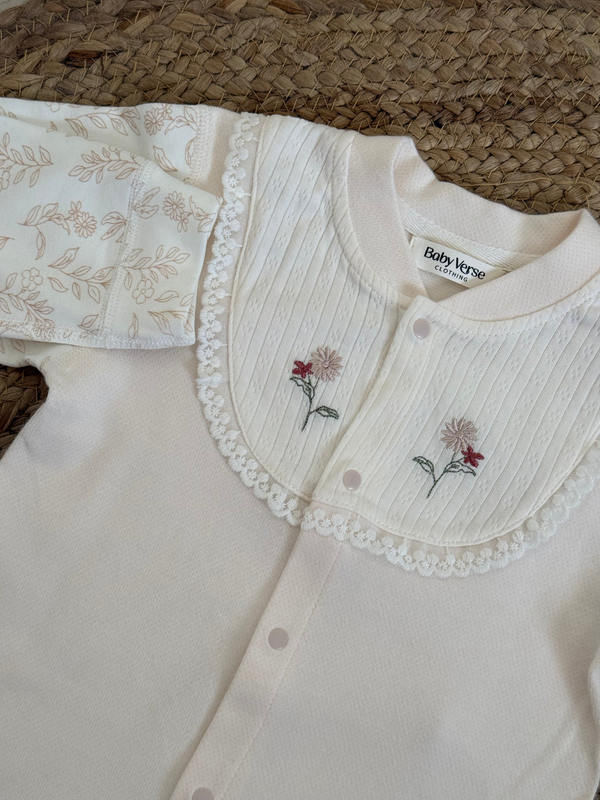 Floral Embroidered Bib Baby Winter Romper